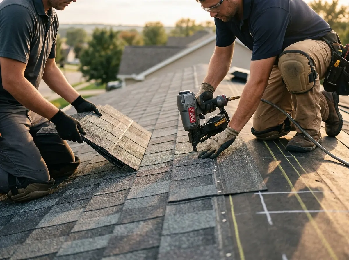 Professional roofer working on a residential roof in Garfield Heights